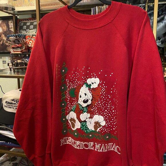 Vintage 90s Ultra Sweats Red Christmas Sweater XL Mistletoe Maniac Polar Bear De - Picture 3 of 4